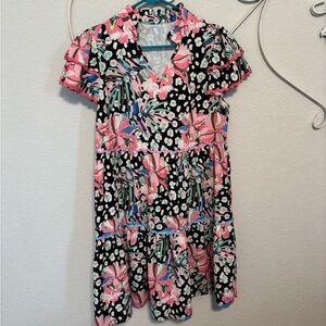 Black Floral Tiered Dress with Pink and Mint Accents